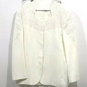 John Meyer of Norwich Cream Beaded Sequin Skirt Suit 12 Suit Jacket Pencil Skirt